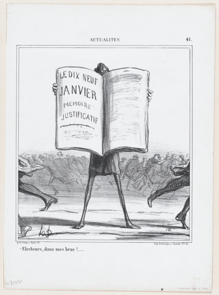 Electeurs, dans mes bras!..., 1869.  Creator: Honore Daumier.