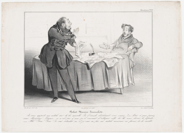 Plate 33: Robert Macaire Journaliste, 1838.  Creator: Honore Daumier.