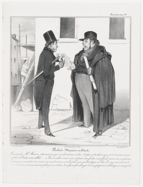 Plate 41: Robert Macaire architecte, 1838. Creator: Honore Daumier.
