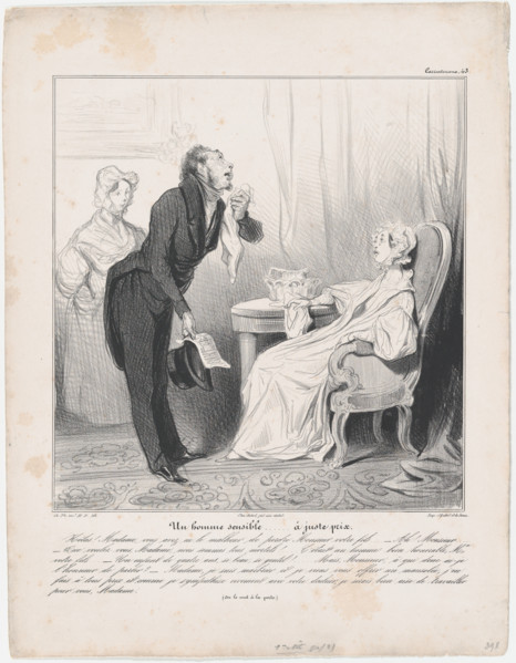 Plate 43: Un homme sensible...à juste prix, 1838.  Creator: Honore Daumier.