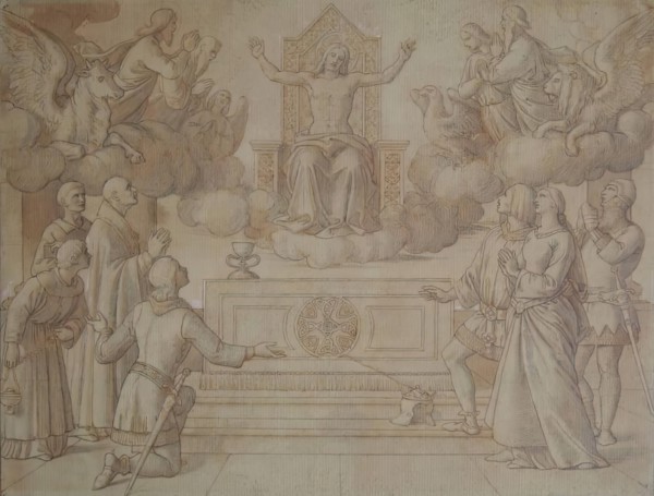 The Vision of Sir Galahad and his Company - Sketch for "Religion" in the House of Lords, c1850. Creator: William Dyce.