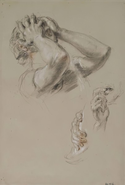 Head with Hands hiding Face, Study of Hands, c1825-1849. Creator: William Allan.