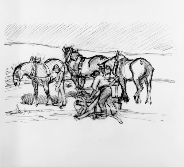 Ploughing on the Downs, c1907. Creator: Robert Polhill Bevan.
