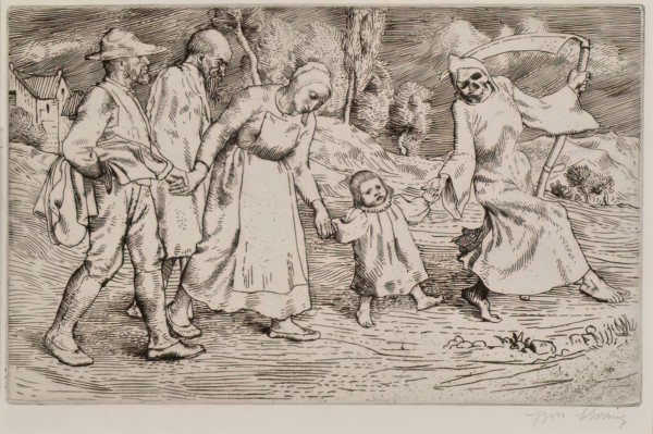Death And The Ploughman's Wife - Frontispiece, 1888. Creator: William Strang.