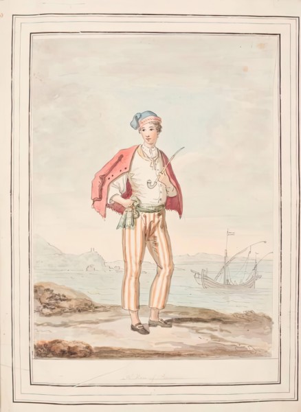 A Man of Procida, leaf from 'A Collection of Dresses by David Allan Mostly from Nature', 1776. Creator: David Allan.
