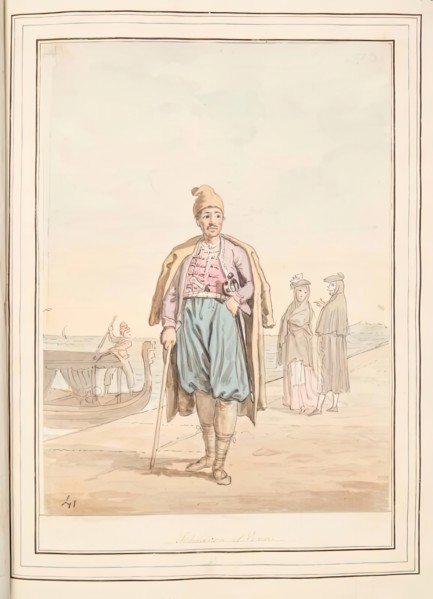 Schiavon of Venice, leaf from 'A Collection of Dresses by David Allan Mostly from Nature', 1776. Creator: David Allan.