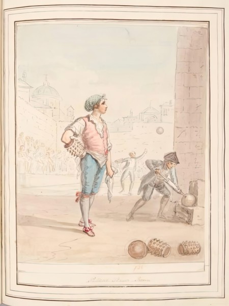 Pallone Player, Rome, leaf from 'A Collection of Dresses by David Allan Mostly from Nature', 1776. Creator: David Allan.