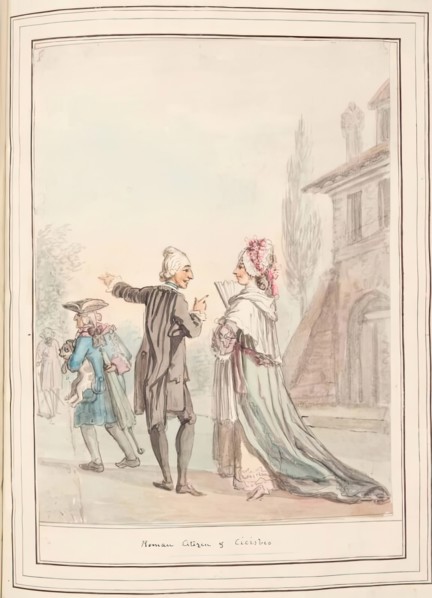 Roman Citizens, leaf from 'A Collection of Dresses by David Allan Mostly from Nature', 1776. Creator: David Allan.