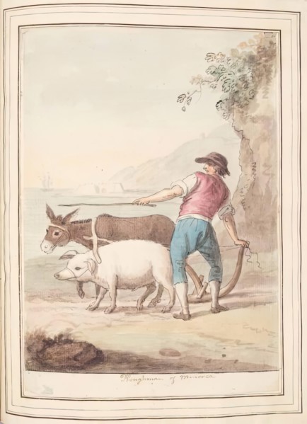Ploughman of Minorca, leaf from 'A Collection of Dresses by David Allan Mostly from Nature', 1776. Creator: David Allan.