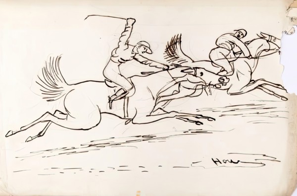 Two Jockeys Riding Horses, 1825-1839. Creator: James Howe.