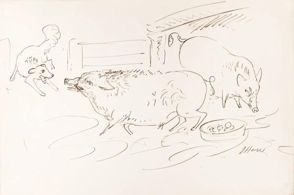Two pigs and a dog, 1825-1839. Creator: James Howe.