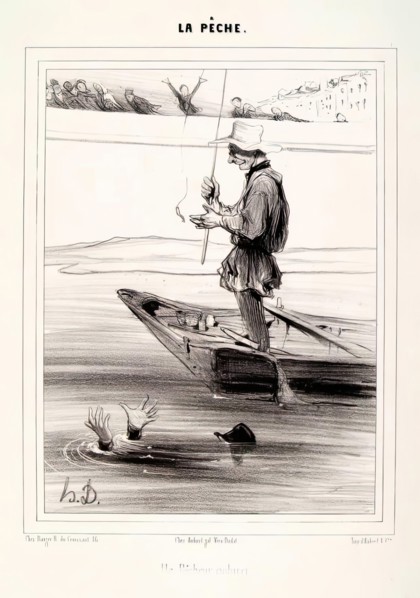 La Pêche. Un Pêcheur Endurci, 1840. Creator: Honore Daumier.