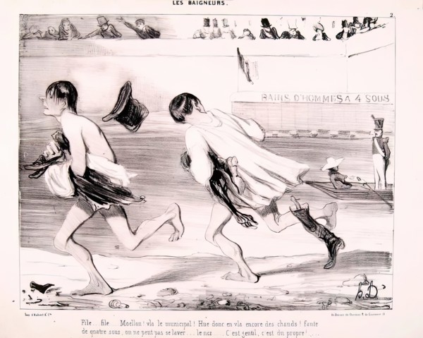 Les Baigneurs. File... File... Moellon! v. le Municipal..., 1839. Creator: Honore Daumier.