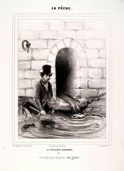 La Pêche. Le Pêcheur acharné ou il ne faut pas disputer des gouts, 1840. Creator: Honore Daumier.