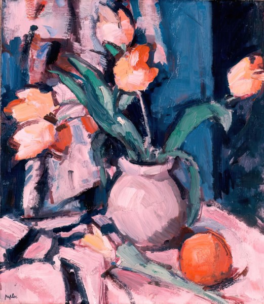 Tulips in a Brown Jar, 1933. Creator: Samuel John Peploe.
