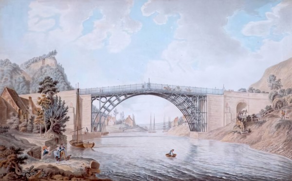 The Cast Iron Bridge near Coalbrook Dale In the County of Salop, 1760-1801. Creator: Michael Angelo Rooker.