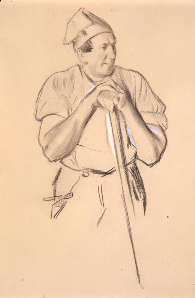 Study of a  Fisherman verso:Study of a Girl In Mid-Victorian Dress, 1850-1891. Creator: Charles Samuel Keene.