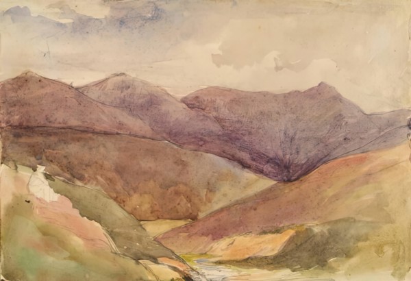 Landscape with Figure Sitting on Hillside, c1840s. Creator: John Phillip.