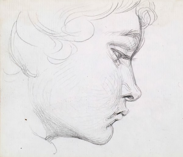 Head of a Boy Looking Down, c1830s. Creator: John Phillip.