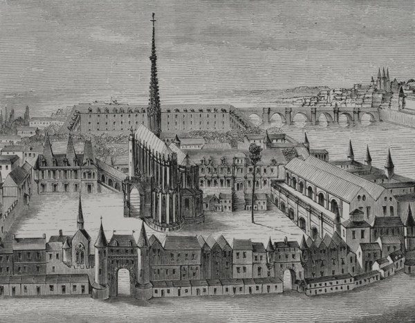 The Palais and the Sainte-Chapelle in the 16th century, Paris, France, 1878.  Creator: Unknown.