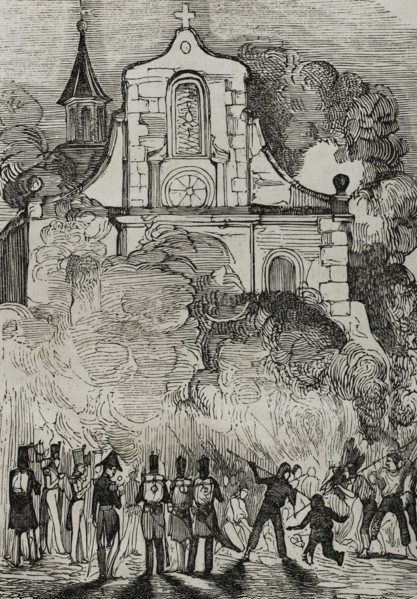First Carlist War, (1833-1840): Fire at the Franciscan convent in Reus, (Tarragona province), 1845.  Creator: Unknown.