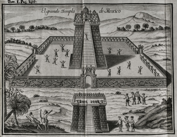 The Great Aztec Temple at Tenochtitlan dedicated to the god of war, 1771.  Creator: Unknown.