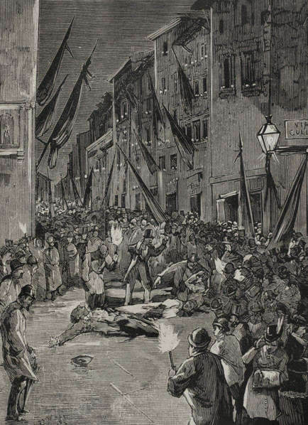 Explosion of an Orsini bomb in Via Guelfa, Florence, Italy, 1878.  Creator: Unknown.