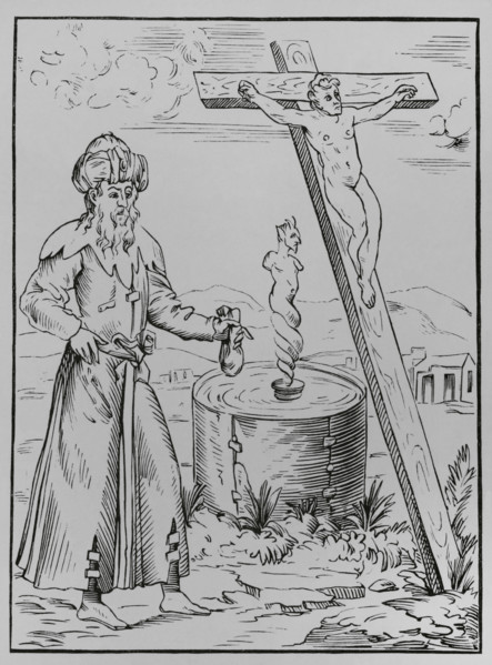 Legend of the Jew calling the devil from a vessel of blood, 1560, (1878).  Creator: Unknown.
