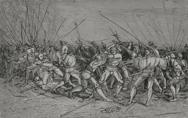 The Lansquenets' Battle, Soldiers of the German infantry, c1530, (1877).  Creator: Unknown.