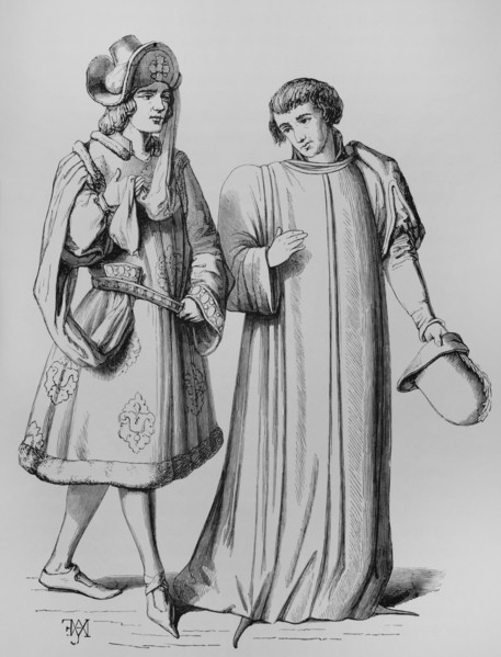 A young nobleman and a bourgeois in the 14th century, France, 1878.  Creator: Unknown.