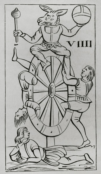 Card from the Florentine Minchiate deck - Wheel of Fortune, 1877. Creator: Unknown.