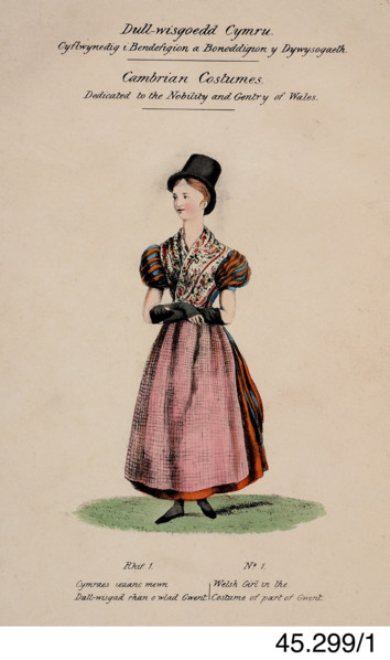 Cambrian Costumes series No. 1, 19th century.  Creator: Lady Llanover.