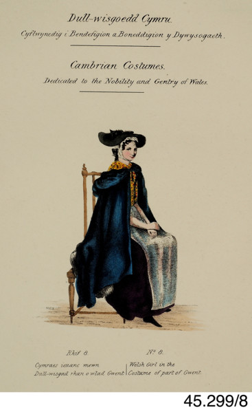 Cambrian Costumes series No. 8, 19th century.  Creator: Lady Llanover.
