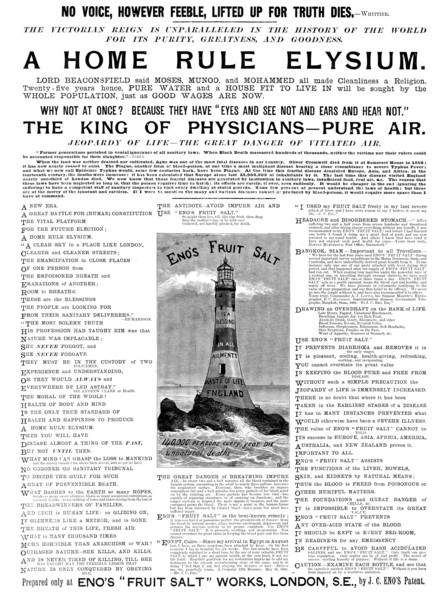 Advertisement for Eno's "Fruit Salt'', 1895. Creator: Unknown.