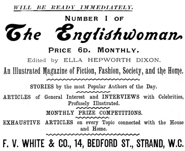 Advertisement for "The Englishwoman" magazine, 1895. Creator: Unknown.