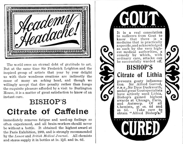 Advertisement for Bishop's Citrate of Caffeine and Citrate of Lithia, 1895. Creator: Unknown.