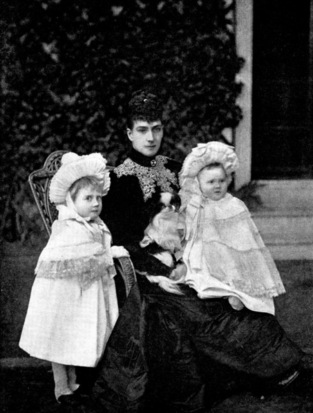 The Princess of Wales and her grandchildren, Lady Alexandra and Lady Maud Duff..., 1895. Creator: W&D Downey.