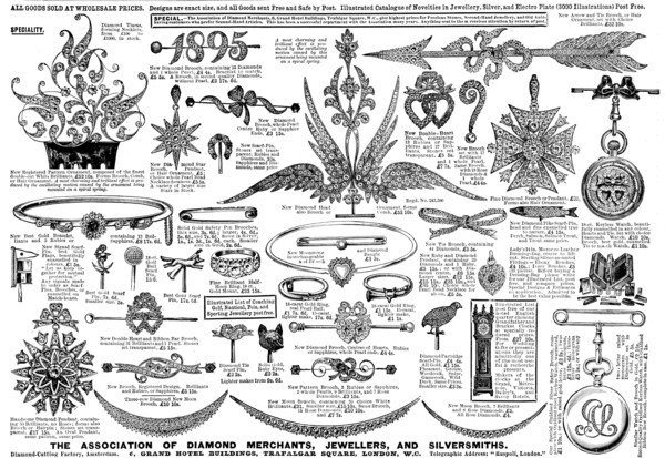 Advertisement for the Association of Diamond Merchants, Jewellers, and Silversmiths, 1895. Creator: Unknown.
