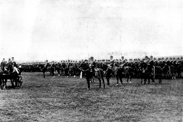 The Shahzada's Visit: the Shahzada at Aldershot: 4th Hussars in line, 1895. Creator: Henry R. Gibbs.