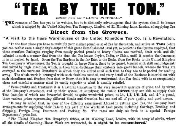 Advertisement for the United Kingdom Tea Company, 1895. Creator: Unknown.
