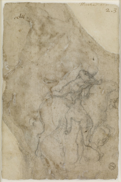 Two male Nudes and a Horse, 1501-1505.  Creator: Michelangelo Buonarroti.