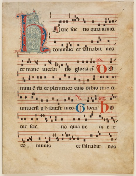 Antiphonary Leaf: Text with Musical Notation with Ornamental Initial "H", late 14th century. Creator: Unknown.