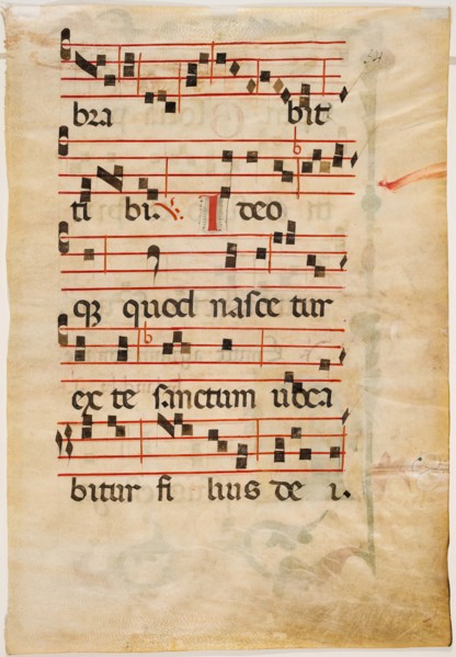 Antiphonary Leaf: Text with Musical Notation with Ornamental Letter, early 14th century. Creator: Unknown.