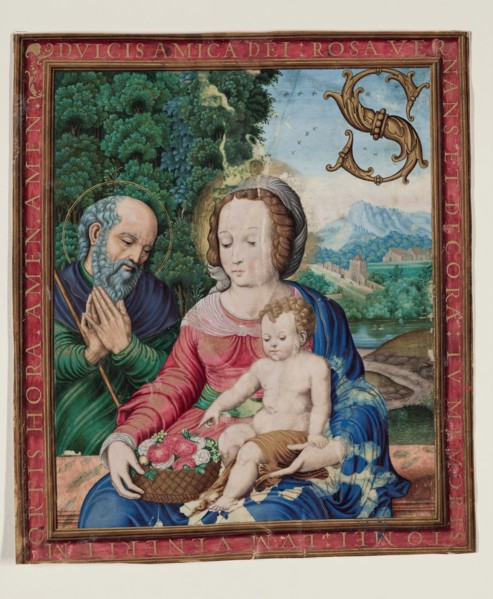 Leaf Fragment with Framed Miniature with Holy Family and Initial "S", 16th century. Creator: Unknown.