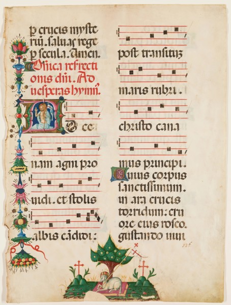Antiphonary Leaf: Historiated "A" with Risen Christ and Agnus Dei in Bottom Margin, late 15th cent. Creator: Unknown.