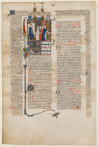 Leaf from Gratian's DECRETUM: Bishop Swearing Falsely, early 14th century. Creator: Unknown.