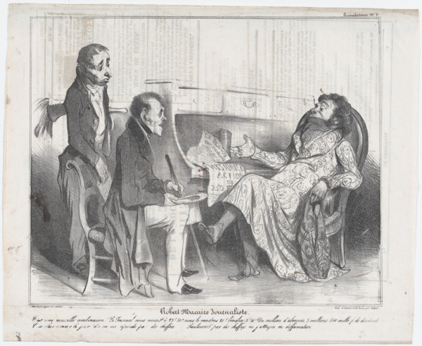 Plate 3: Robert Macaire Journaliste. 1836.  Creator: Honore Daumier.