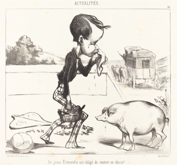 Le jeune Estancelin est obligé de rentrer en classe!, 1849. Creator: Honore Daumier.
