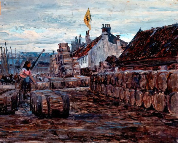 Stacking Salt Herring Barrels, Possibly Portsoy, c1870-1920. Creator: George Sherwood Hunter.