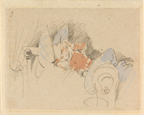 The disturbed but happily regained night's rest, (The Flea); 3, 1862. Creator: Wilhelm Busch.